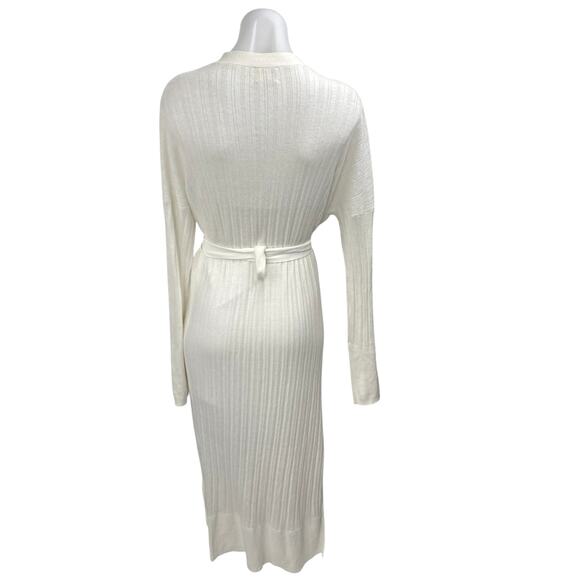 Charli Women's White Linen Rib Knit Long Sleeve Belted Pocket Maxi Robe Size M - Picture 2 of 5